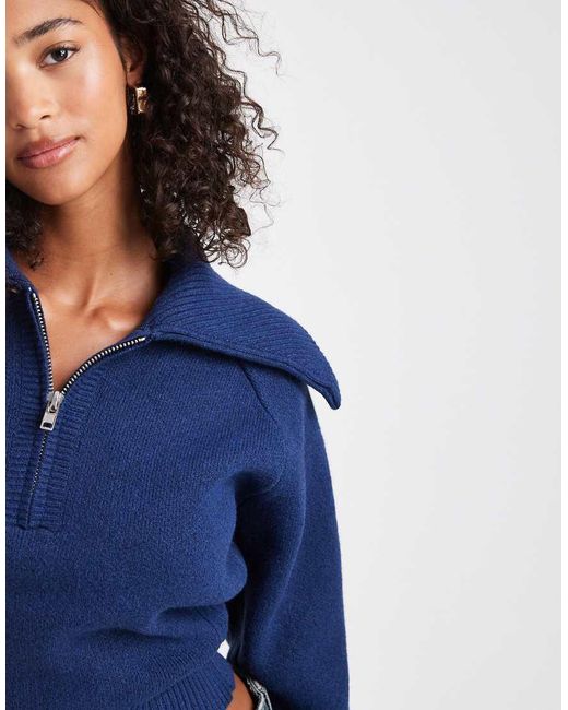 ASOS Blue Collared 1/2 Zip Waisted Jumper