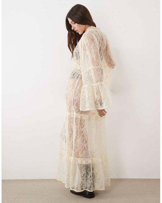 Miss Selfridge Natural Tiered Lace Maxi Dress