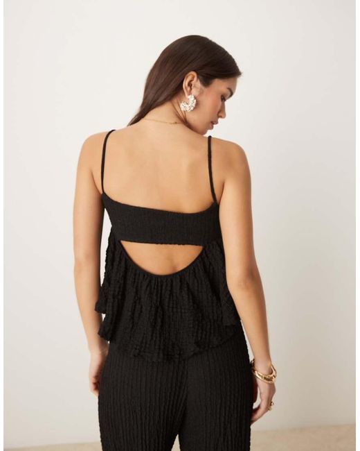 Mango Black Textured Peplum Open Back Cami Top Co-ord