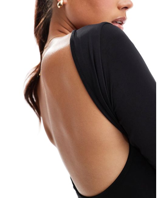 Stradivarius Black Slash Neck Open Back Long Sleeve Top
