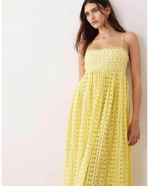 ARRANGE Yellow Trapeze Cami Broderie Maxi Dress