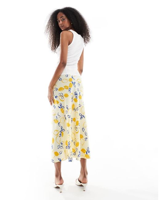 Wednesday's Girl Metallic Lemon Print Bias Cut Midaxi Skirt