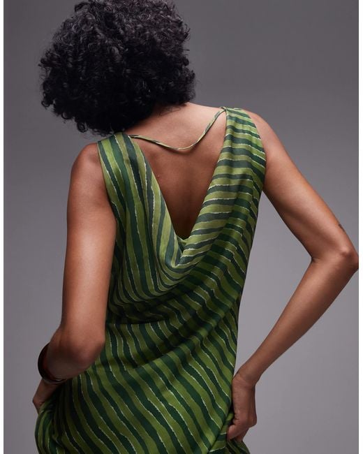 TOPSHOP Green Built Up Double Layered Cowl Neck Maxi Dress
