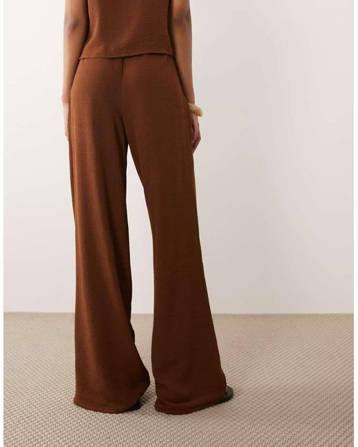Vila Brown Wide Leg Textured Trousers Co-ord