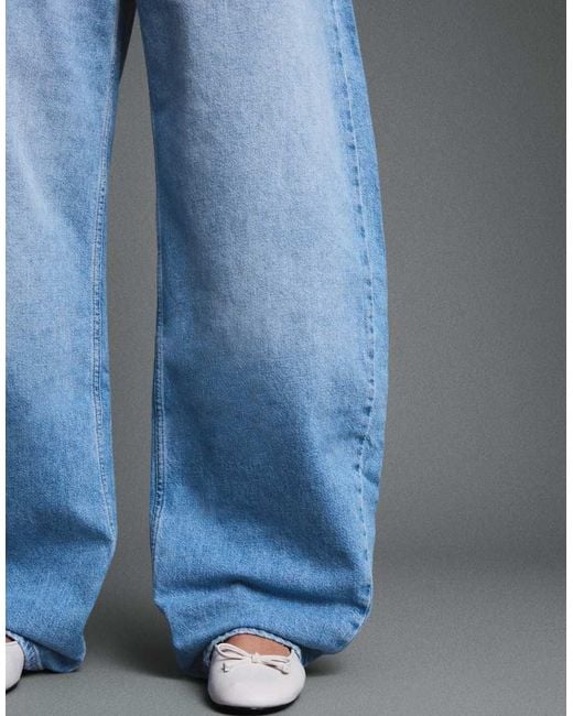 Bershka Blue High-waist Barrel-leg Jeans