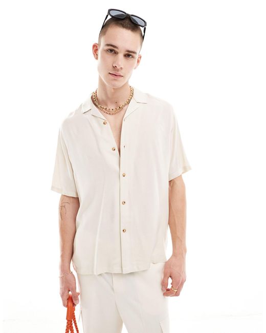 ASOS White Relaxed Fit Viscose Shirt With Revere Collar for men