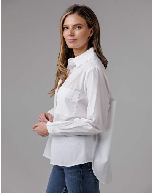 French Connection Gray Cotton Long Sleeve Chest Pocket Poplin Popover High-Low Hem Shirt