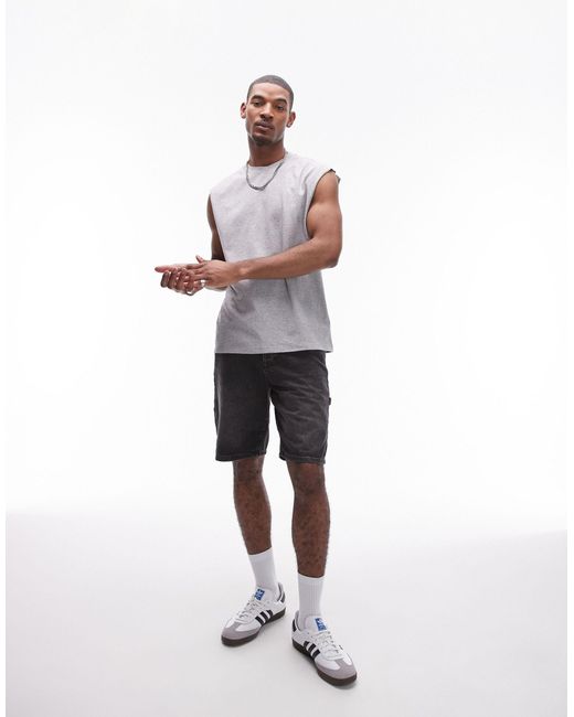 T-shirt oversize sans manches - gris chiné Topman pour homme en coloris White