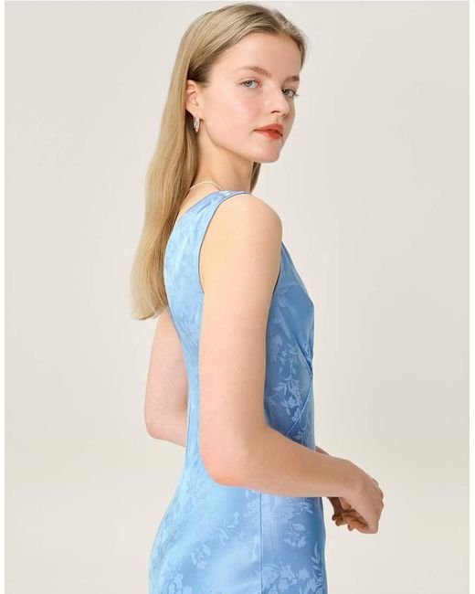 OMNES Blue Dresses Iris Floral Jacquard Midi Slip Dress