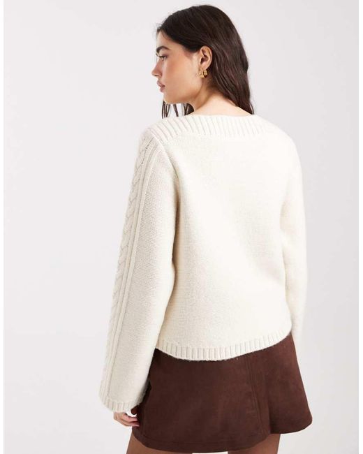 New Look Natural Cable Wide Sleeve Jumper