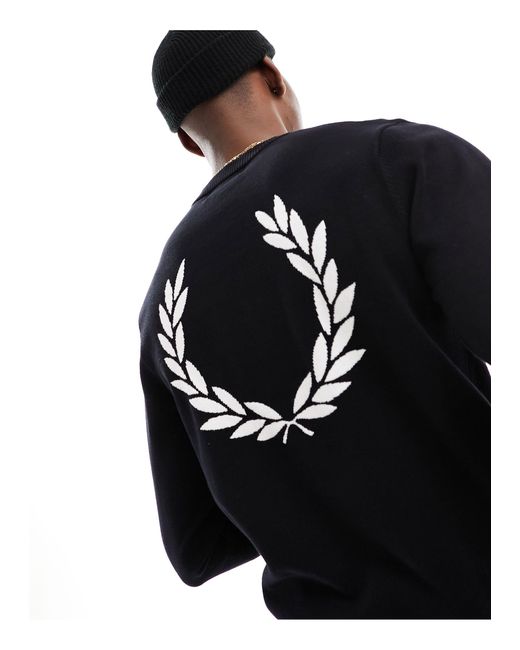Fred Perry Black Laurel Wreath Graphic Jumper for men