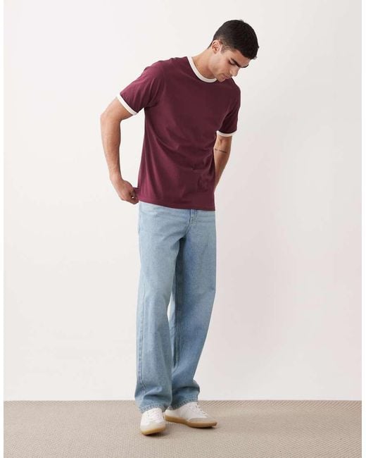 Threadbare Red Crew Neck Ringer T-shirt for men