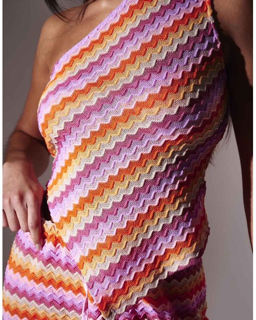 South Beach Red Chevron Crochet One Shoulder Asymetric Top