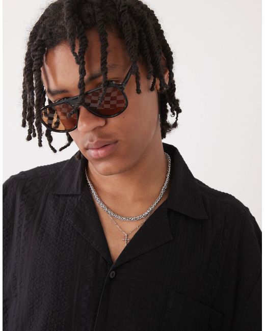 Collusion Black Textured Woven Shirt for men