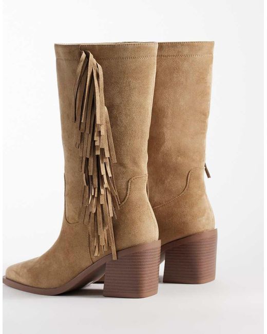 SIMMI Brown Simmi London Wide Fit Tevy Fringed Western Knee Boots
