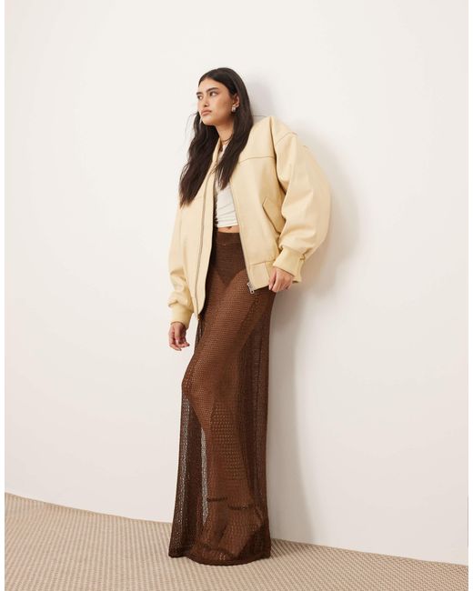 ARRANGE Natural Metallic Knitted Sheer Sweeping Maxi Skirt