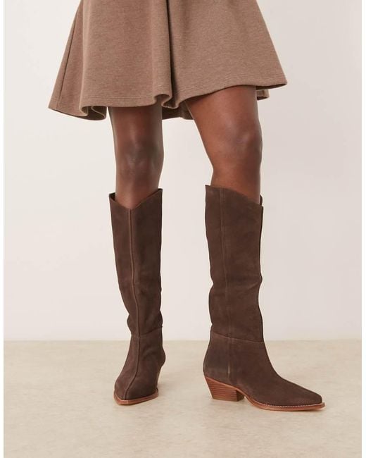 Free People Suede Slouch Cowboy Boots in Brown | Lyst UK