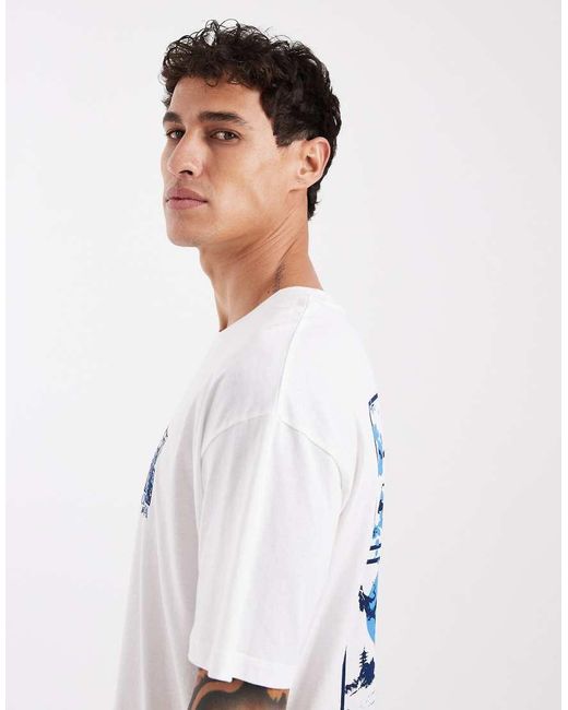 Camiseta Blanca Extragrande Con Estampado De Jardín Japonés En La Espalda De -Blanco Jack & Jones de hombre de color Blue