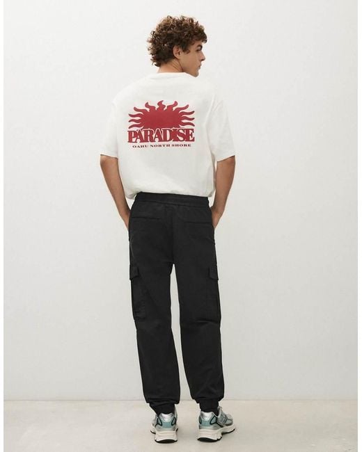 Bershka White Slim Fit Cargo Joggers for men