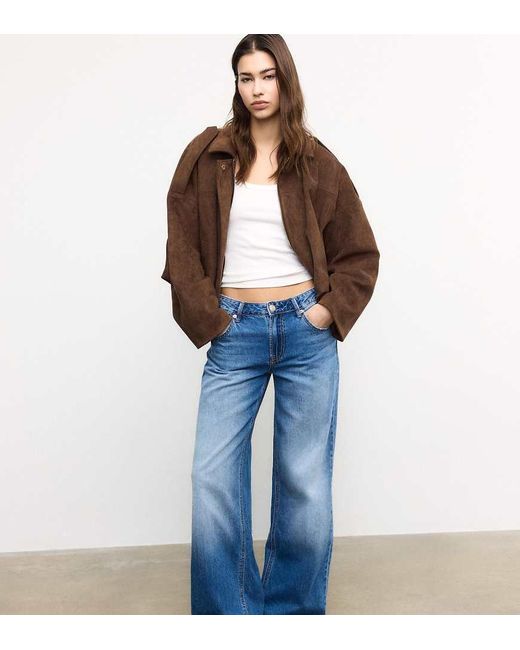 Stradivarius Blue Tall D91 Low-Rise Wide-Leg Jeans