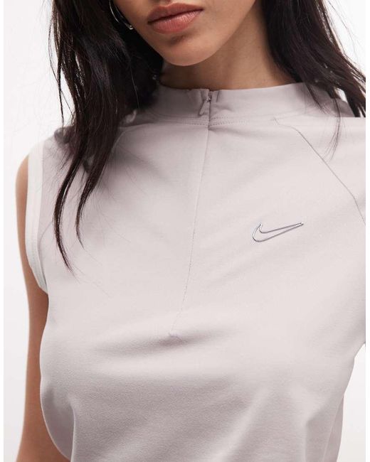 Nike White Sleeveless Zip Top