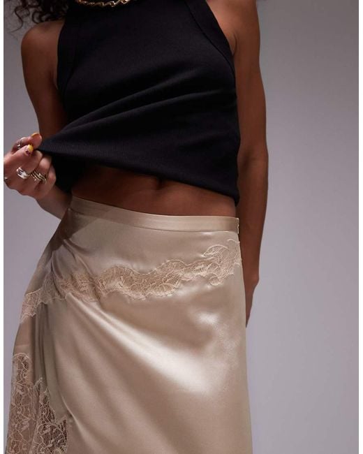 TOPSHOP Brown Satin And Lace Maxi Skirt