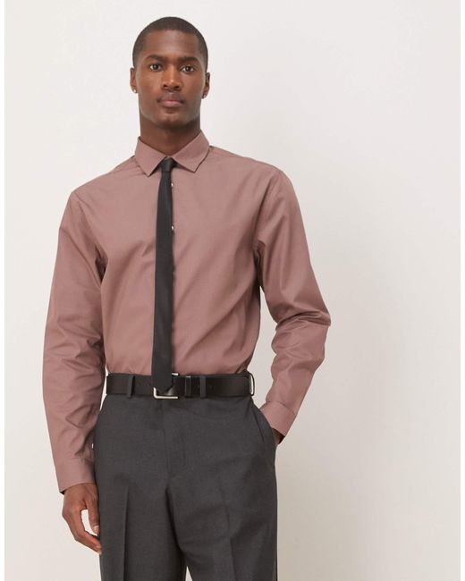 ASOS Pink Formal Easy Iron Poplin Regular Shirt for men