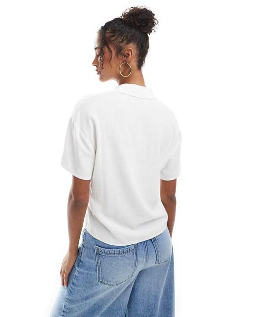 Stradivarius Overhemd Met Linnenlook En Korte Mouwen in het White