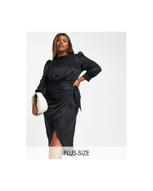 River Island Satin Wrap Midi Dress in Black Lyst