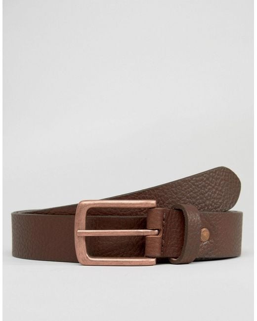 ASOS Brown Leather Belt With Rose Gold Buckle for men