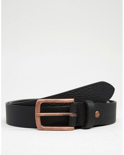 ASOS Black Leather Belt With Rose Gold Buckle for men