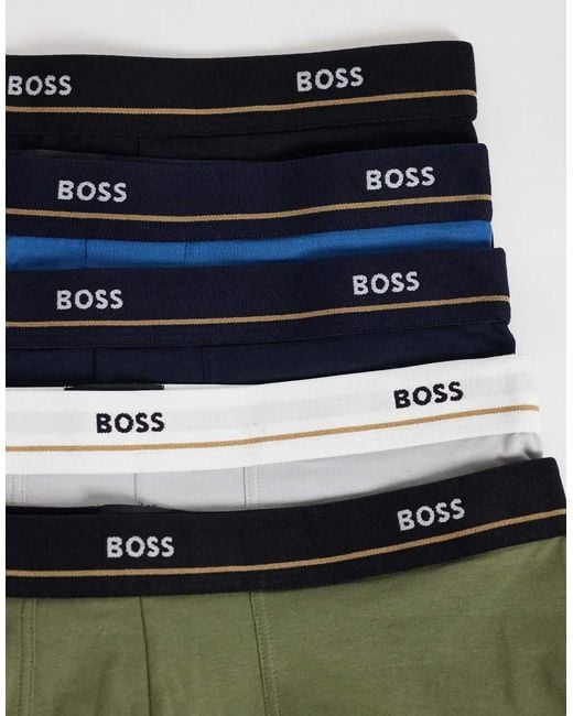 Boss Blue 5 Pack Essential Logo Waistband Trunks for men