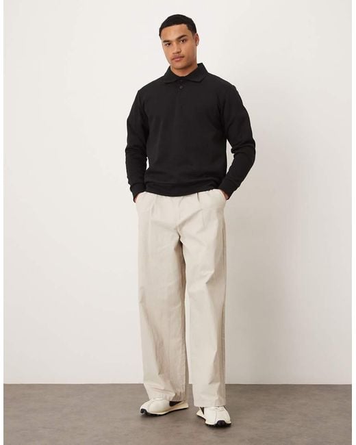 Mango Black Cotton Mix Button Up Polo Top for men