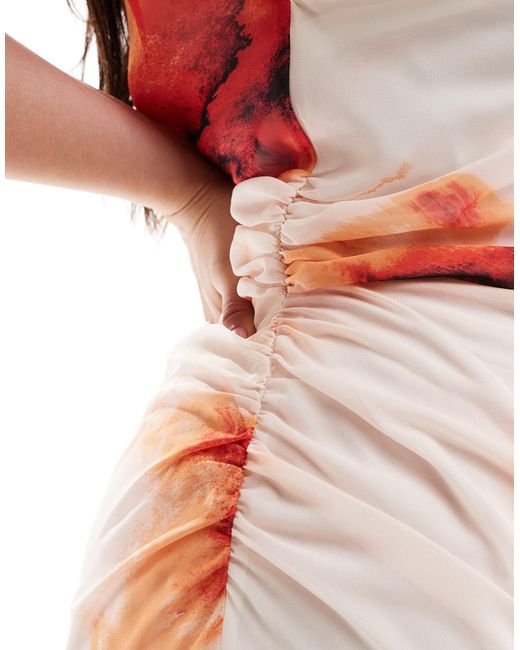 Asos design curve - robe mi-longue à ourlet asymétrique avec épaules tombantes et imprimé rouge ASOS en coloris White