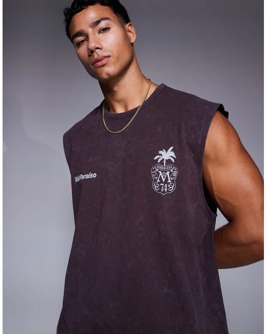 ASOS Blue Oversized Tank With High Summer Graphic for men