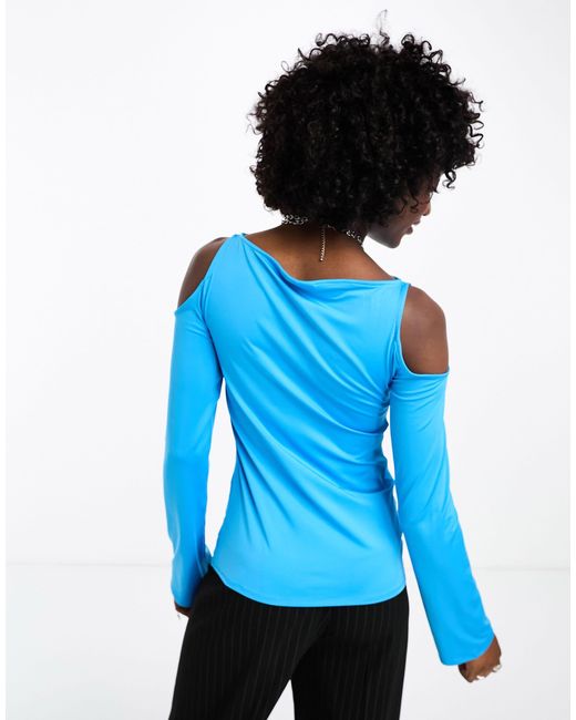 Weekday Blue Remi Cut Out Shoulder Long Sleeve Top
