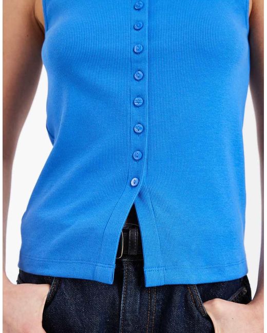 New Look Blue Boat Neck Button Through Tank Top