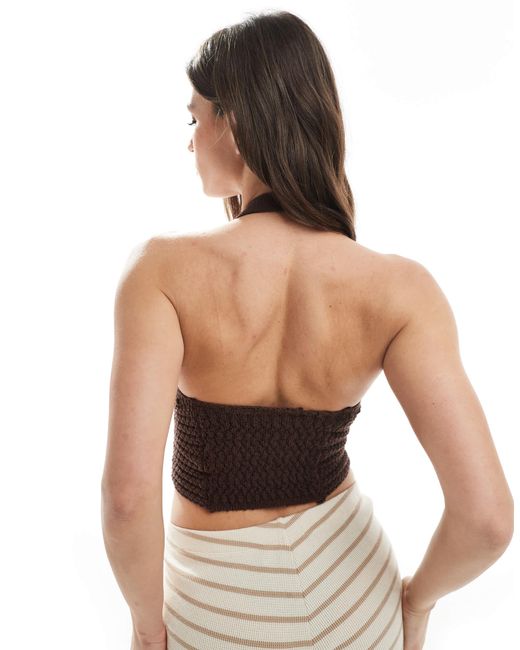 Stradivarius Brown Knit Halterneck Crop Top