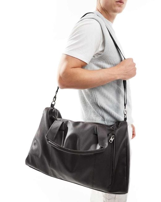 French Connection Gray French Connection Faux Leather Weekend Holdall Bag for men