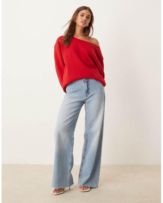 ASOS Red Relaxed Off Shoulder Sweat