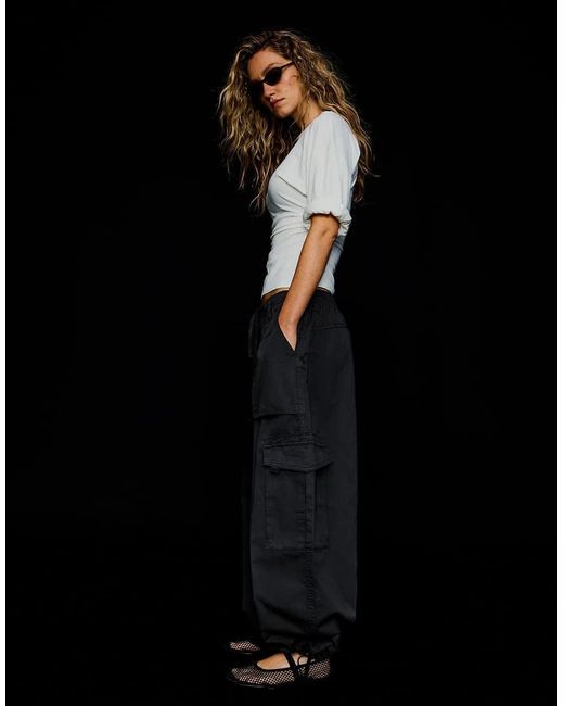 Bershka Black Parachute Cargo Trousers