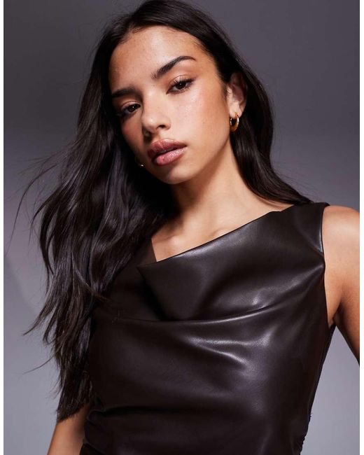 River Island Black Ruched Faux Leather Mini Dress