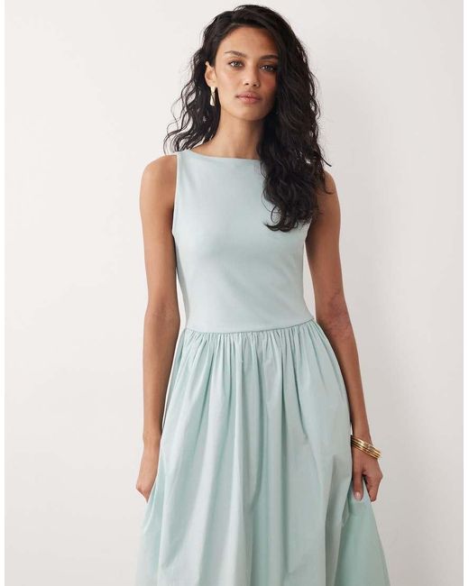 Nobody's Child Green Eliana Boat Neck Ruched Skirt Midi Dress