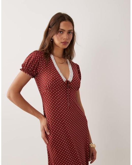 Miss Selfridge Red V-Neck Maxi Tea Dress With Lace Trim