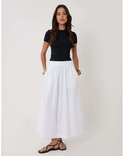 Threadbare White Linen Blend Gathered Midaxi Skirt