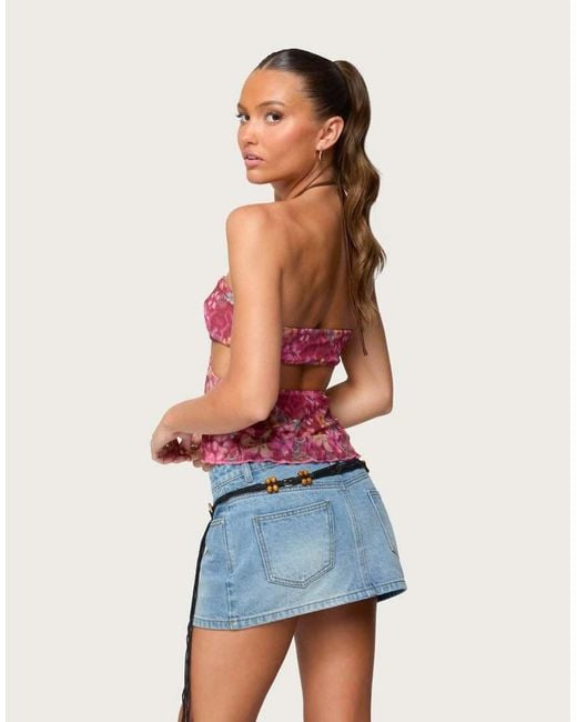 Edikted Red Solana Floral Cut Out Halter Top