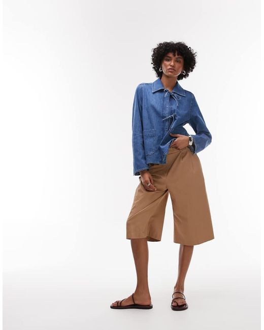 ARKET Blue Denim Shacket With Tie Front Detail