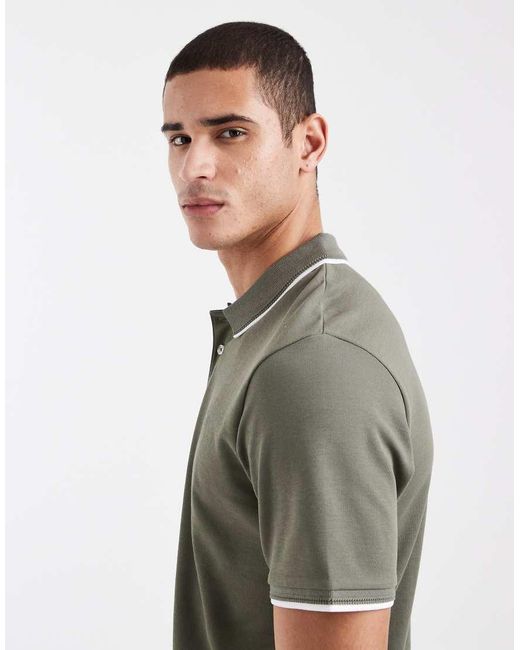 Jack & Jones Green Premium Tipped Collar Polo for men