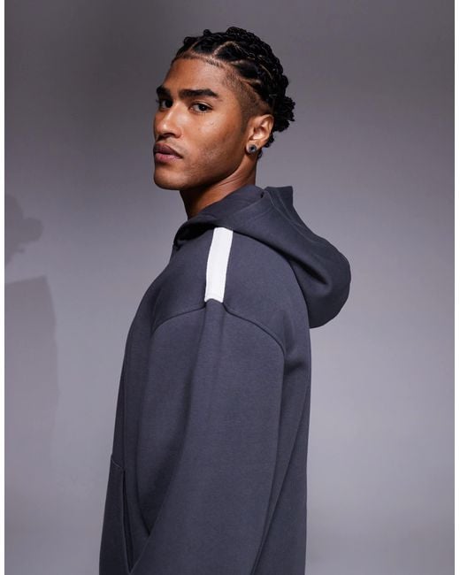 ASOS Blue Oversized Dropped Shoulder Hoodie With Shoulder Tape for men