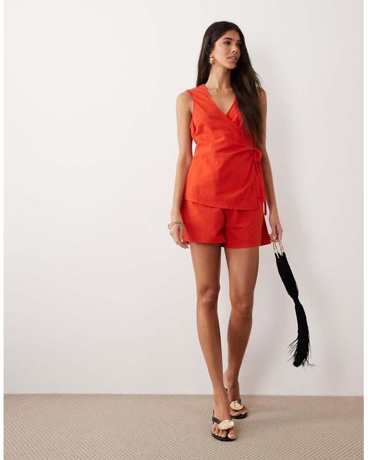 ASOS Red Wrap Front Playsuit